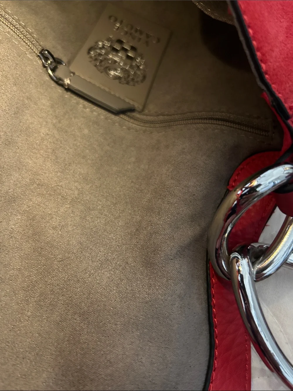 Vince Camuto Red Leather and Suede Crossbody Bag